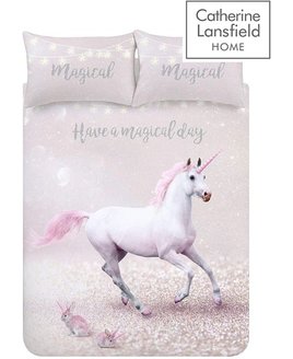 Large White Unicorn and 2 pink bunny unicorns on a pink and white background