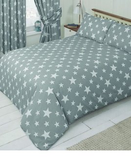 Grey Duvet Covers Patterned with two sizes of white stars.