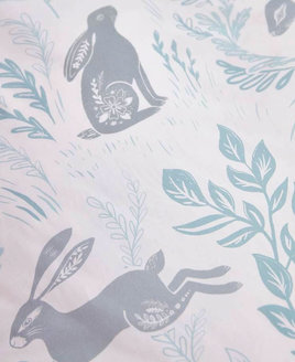 Bianca Hare Cotton Print Eyelet Curtains Duck Egg 72s