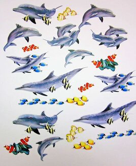 Peel and stick Dolphin Wall Stickers - Dolphins, Clown Fish, Blue and Yellow Shoals.