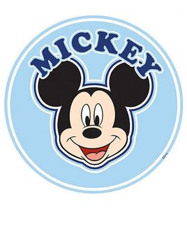 Large, Round ( 76cm) Wall Sticker with Micke Mouse on a pale blue background.