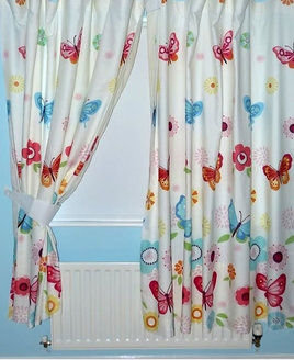 Butterflies, White Lined White Curtains 54s