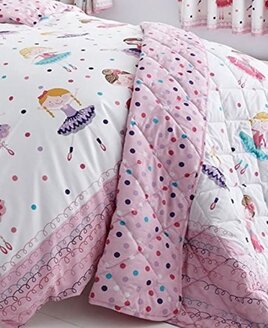 Ballerina Single Bed Quilted Throw. Polka Dot Reverse