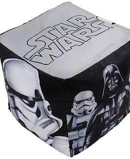 Black and White Star Wars themed beanbag featuring Darthe Vader and his Stormtroopers.