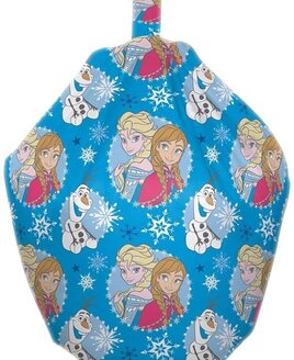 Arrendelle - Disney Frozen blue beanbag, patterned with white and grey snowflakes, Olaf with Anna and Elsa.