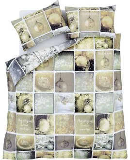 Catherine Lansfield Christmas Greetings, Gold and Silver Single Duvet Cover Set