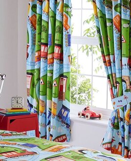 Toy Trains Lined Nursery Curtains 54s