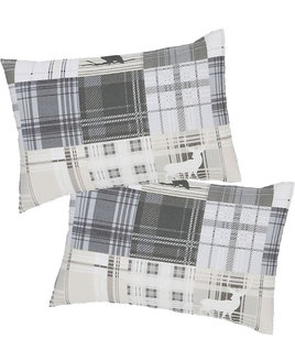 Pair of Grey and White, Tartan Patterned, Brushed Cotton Pillowcases