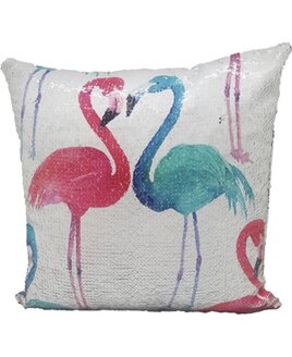 Flamingos, Blue and Pink, Large Sequin Cushion